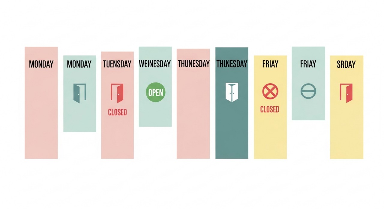 Masa Operasi Klinik Mediviron Taipan Terkini 2026 2 Jadual mingguan ditanda dengan simbol buka dan tutup untuk setiap hari.