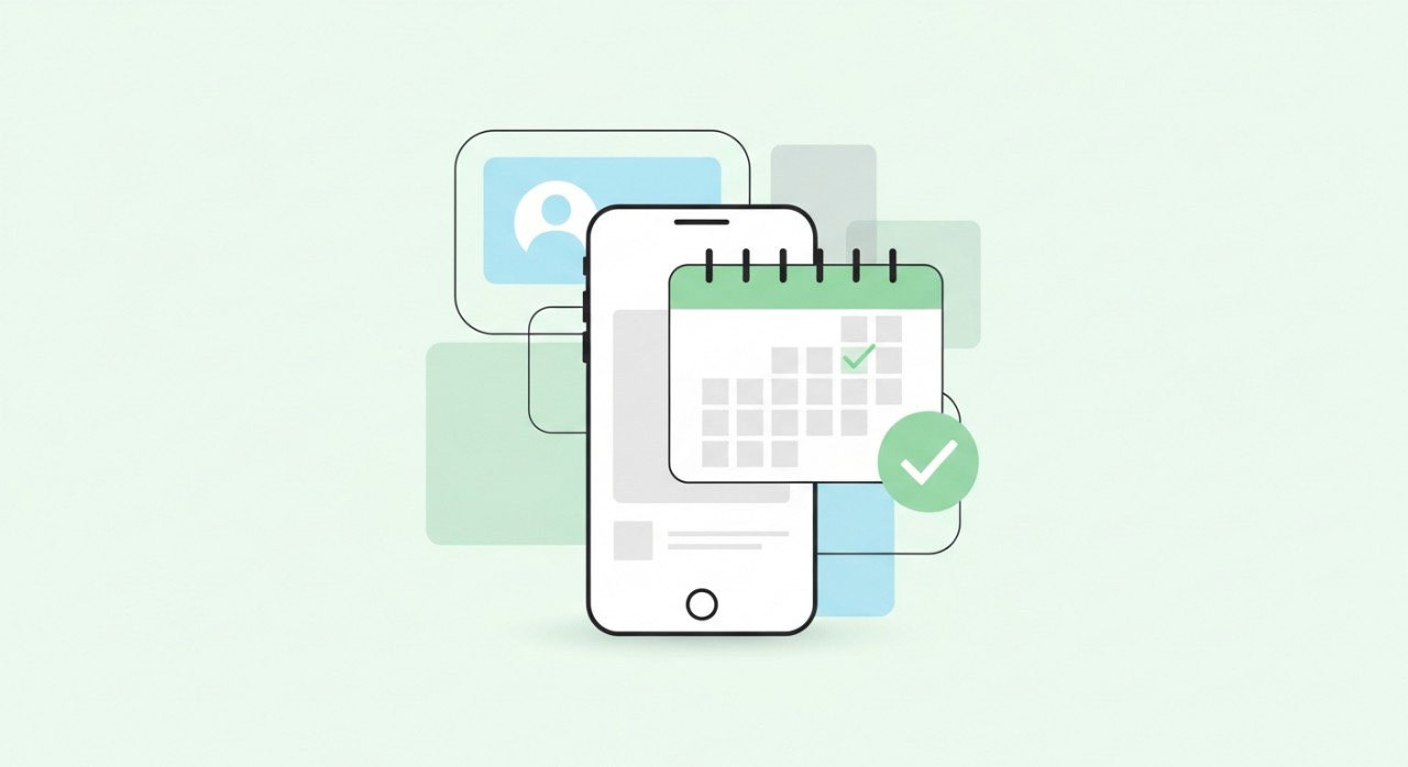 Masa Operasi Klinik Pakar Kulit Ko Miri 2026: Jadual Terkini 2 Ikon telefon bimbit dan kalendar yang menunjukkan proses membuat janji temu secara dalam talian dengan mudah.