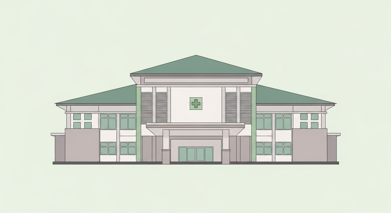 Pandangan hadapan bangunan Klinik Desa Tronoh yang bersih dan tersusun.