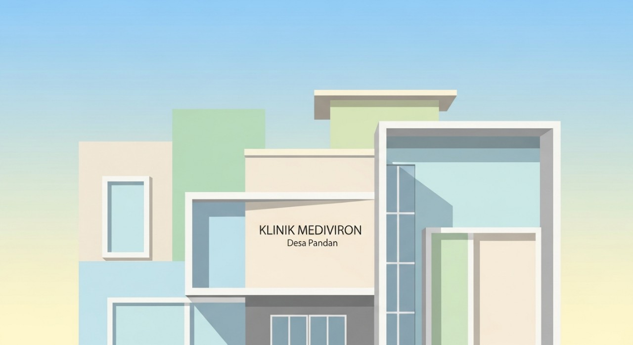 Pandangan hadapan bangunan Klinik Mediviron Desa Pandan dengan reka bentuk moden.