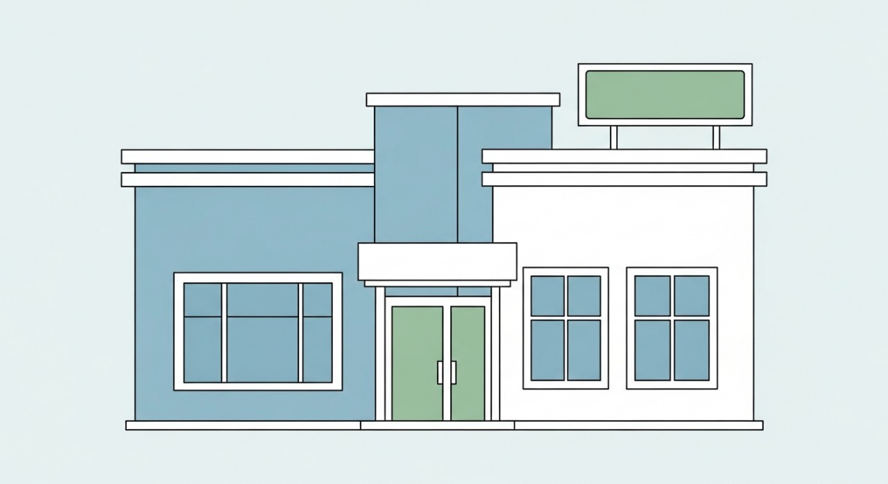 Pemandangan hadapan bangunan klinik desa Pensiangan yang bersih dan moden.