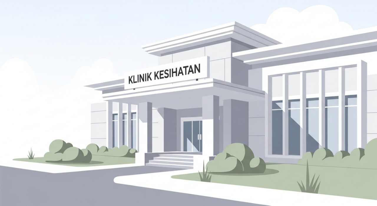 Pandangan luar bangunan Klinik Kesihatan Batu Gajah yang bersih dan moden dengan landskap ringkas.