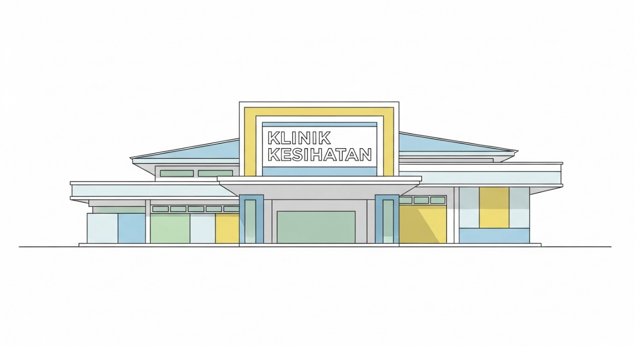 Pandangan hadapan bangunan Klinik Kesihatan Kuala Tahan yang ringkas dan moden.