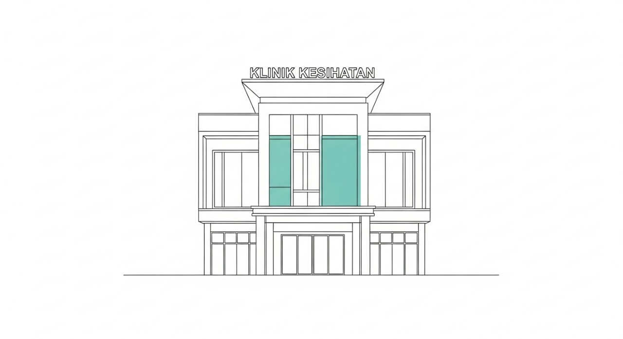 Pandangan hadapan bangunan Klinik Kesihatan Tawau yang moden.