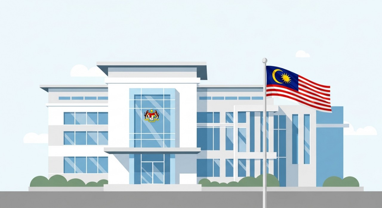 Pandangan hadapan bangunan Klinik Kesihatan Tebedu yang moden dan bersih dengan kawasan parkir yang luas.