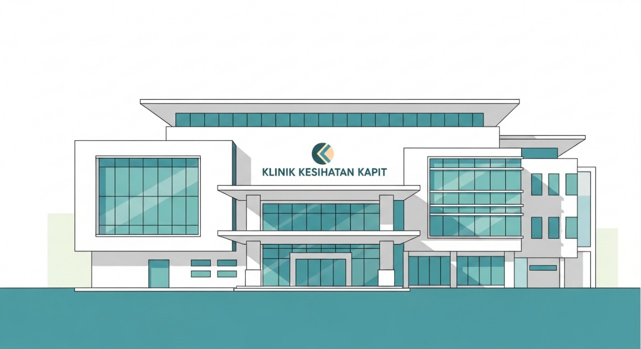 Pemandangan luar bangunan Klinik Kesihatan Kapit yang moden dan bersih dengan reka bentuk ringkas.