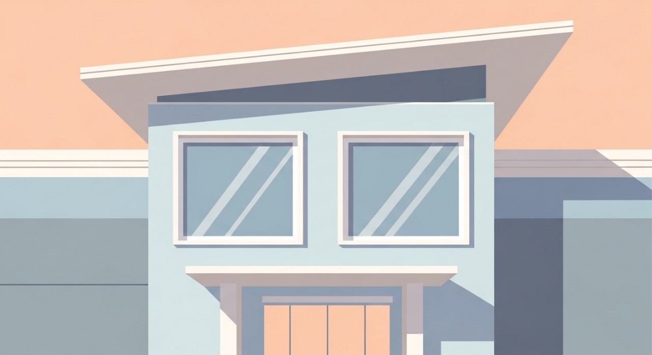 Pandangan hadapan bangunan klinik kesihatan yang bersih dan moden.