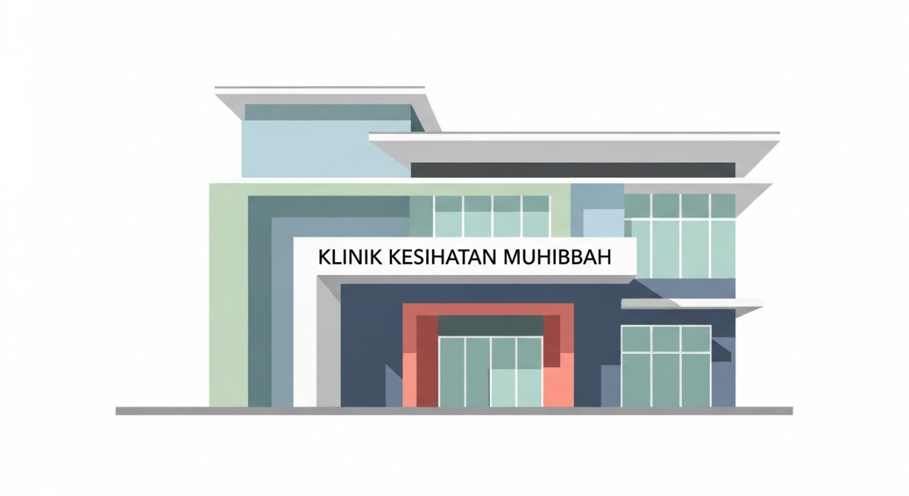 Pemandangan luar bangunan Klinik Kesihatan Muhibbah yang moden dan bersih pada waktu siang.