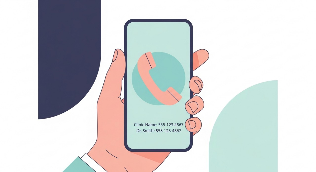 Paparan telefon pintar yang menunjukkan nombor telefon dan ikon panggilan untuk membuat temujanji.