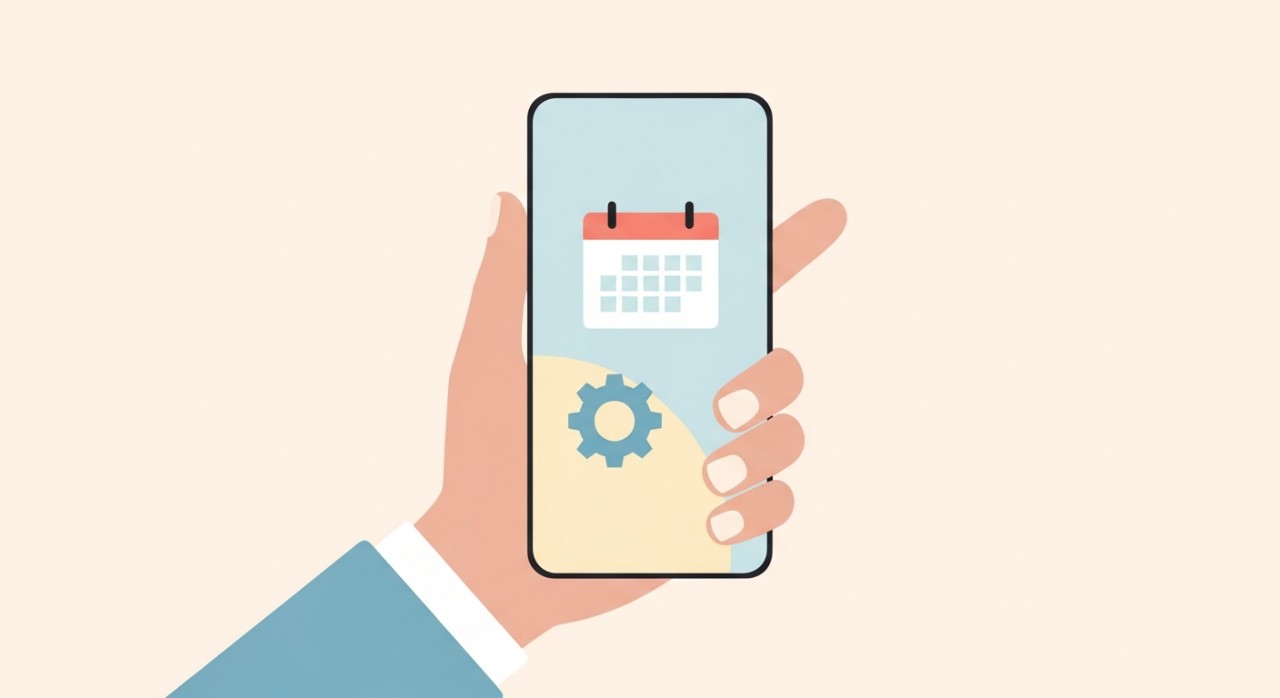 Tangan sedang memegang telefon bimbit untuk membuat janji temu rawatan gigi.