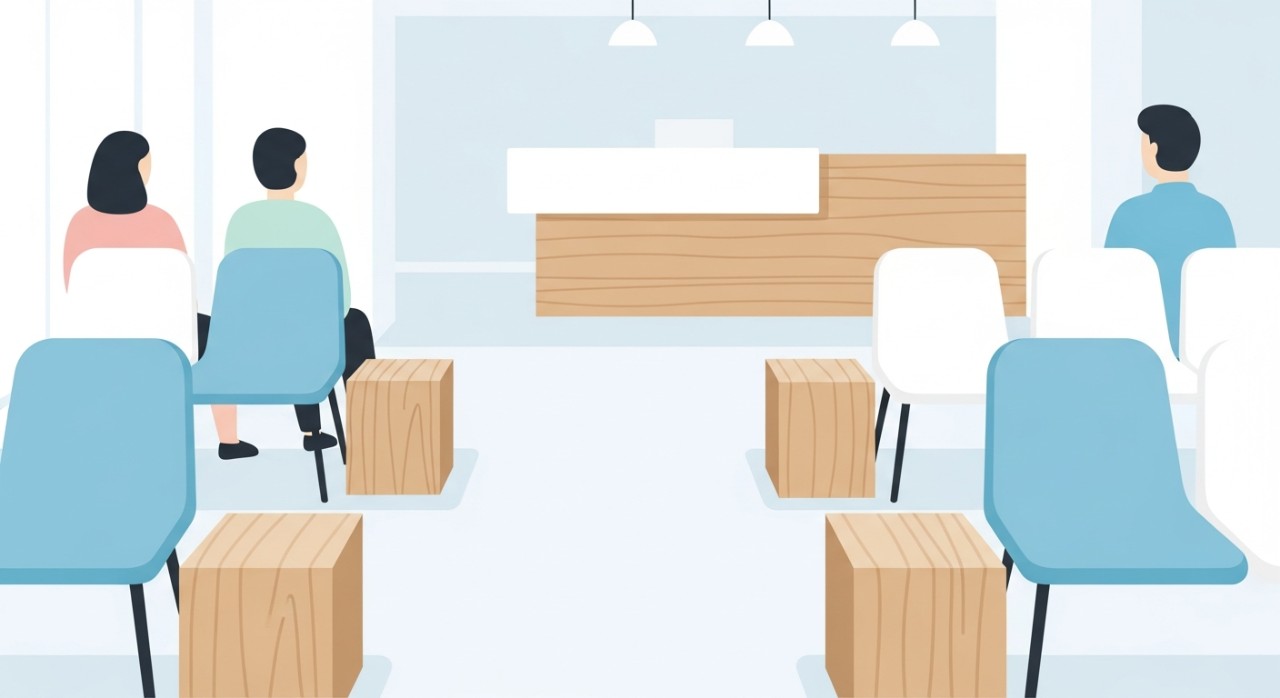 Masa Operasi Klinik Kita Kubang Kerian Terkini 2026 1 Ruang menunggu klinik yang bersih dengan kerusi minimalis.