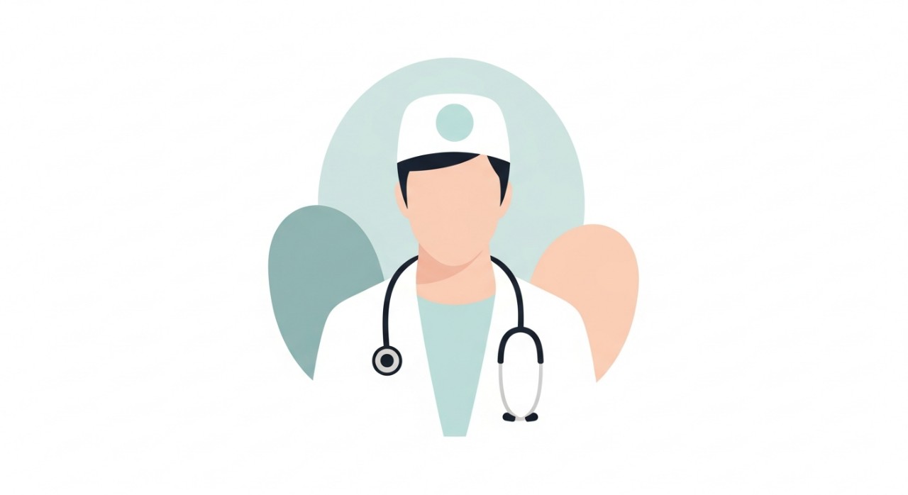 Seorang doktor yang memakai topeng dan stetoskop sedang berdiri bersedia untuk merawat pesakit.