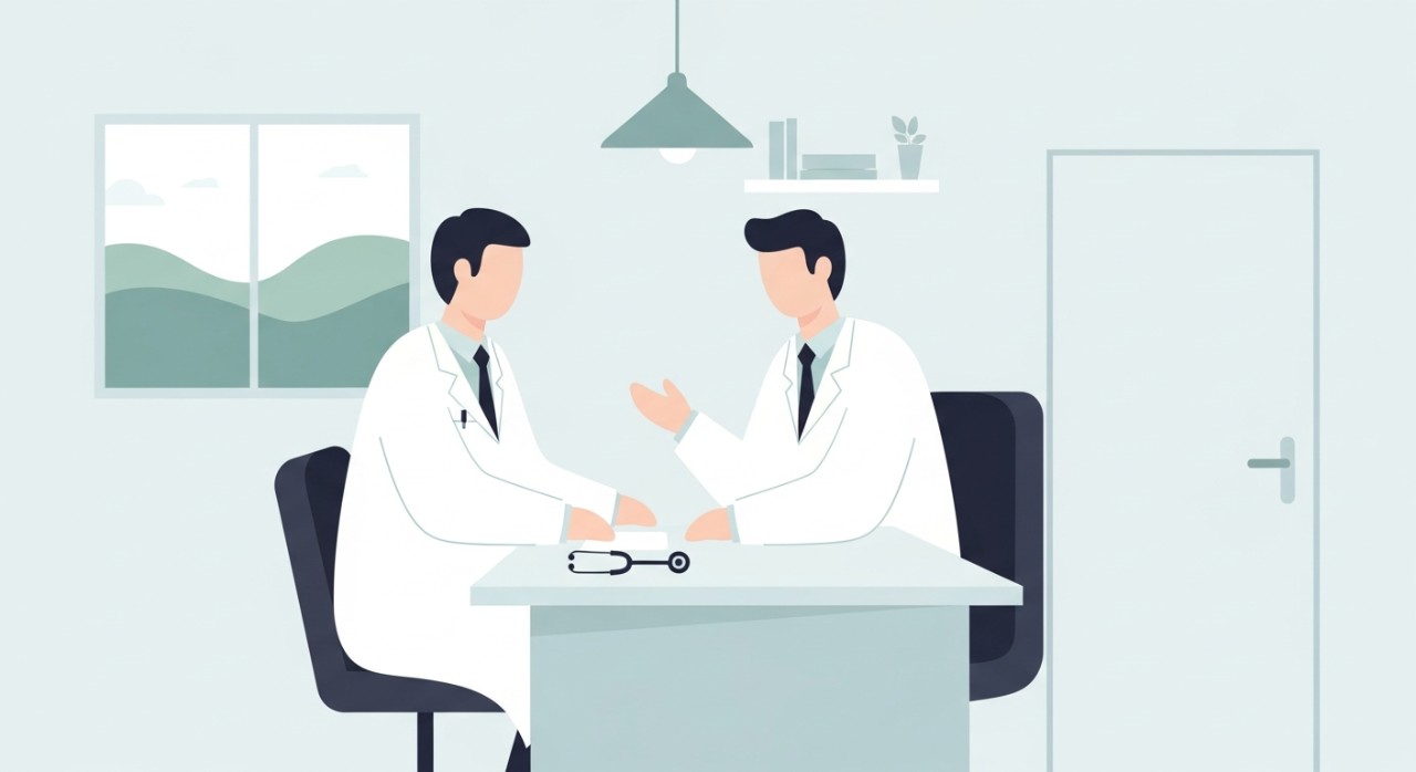 Seorang doktor sedang memeriksa keadaan pesakit di dalam bilik rawatan klinik desa.