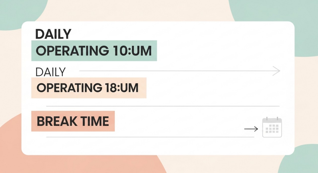 Papan maklumat ringkas memaparkan jadual waktu perkhidmatan harian dan waktu rehat