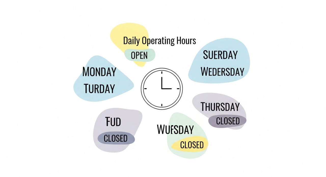 Ilustrasi jadual waktu operasi harian klinik yang disusun secara ringkas dan mudah dibaca.