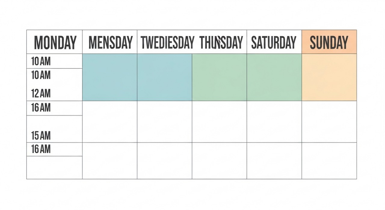 Paparan kalendar mingguan ringkas menonjolkan hari bekerja utama dari Isnin hingga Jumaat.