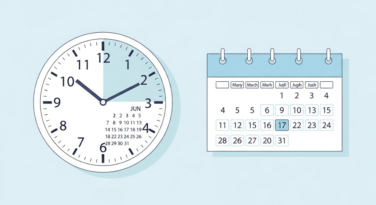 Jadual Masa Operasi Klinik Komuniti Bandar Baru Bangi 2026 1 Jam dinding minimalis dan ikon kalendar yang menunjukkan waktu mula dan tamat operasi sesebuah klinik.