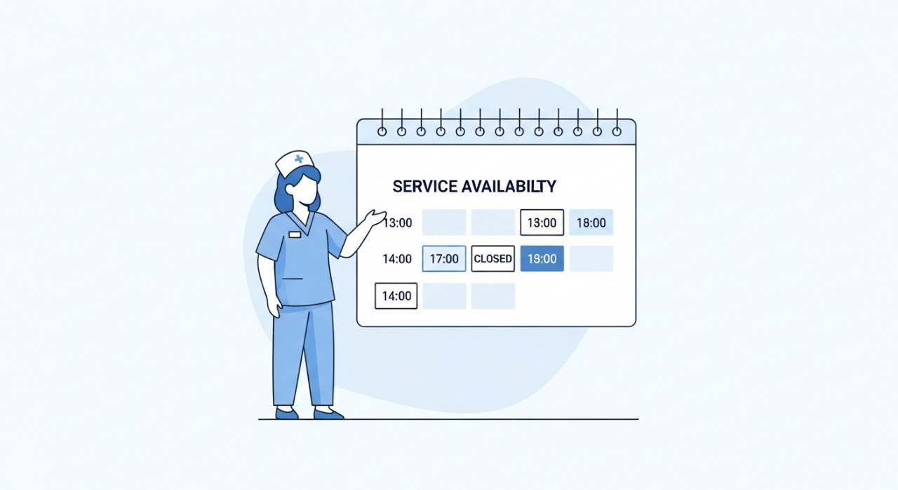 Masa Operasi Klinik Kesihatan Benta 2026: Jadual Penuh 2 Seorang jururawat sedang menyemak jadual waktu perkhidmatan harian di kaunter pendaftaran klinik.