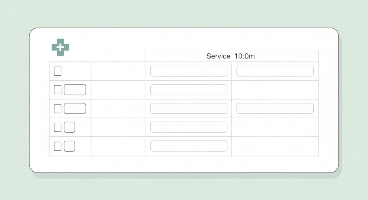Sebuah papan tanda digital yang memaparkan jadual dan waktu perkhidmatan kesihatan.