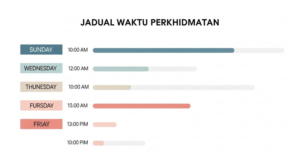 Paparan kalendar atau jadual yang menunjukkan hari dan waktu operasi mingguan.