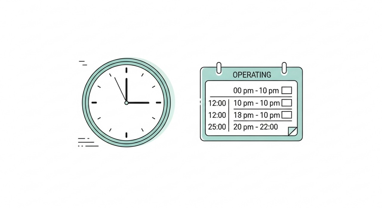 Papan tanda yang memaparkan jadual waktu operasi terkini dengan jelas.