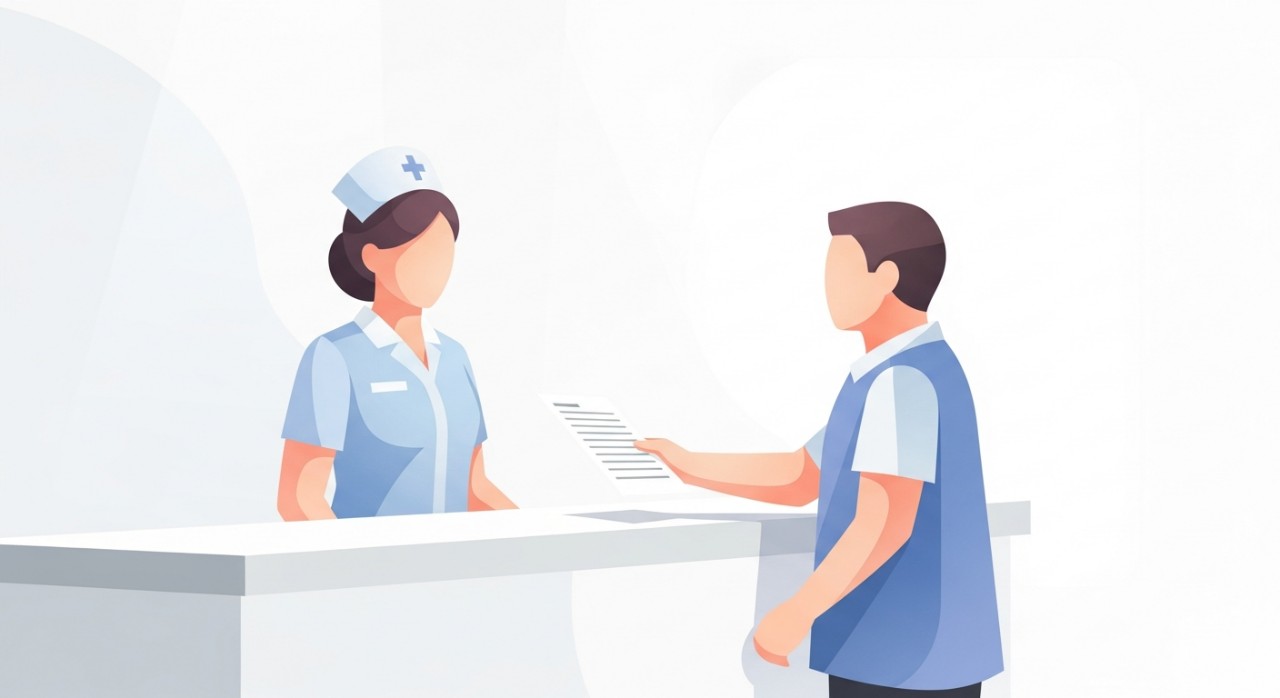 Masa Operasi Klinik Kesihatan Sungkai 2026: Jadual Terkini 1 Seorang jururawat sedang tersenyum dan membantu pesakit di kaunter pendaftaran utama klinik.