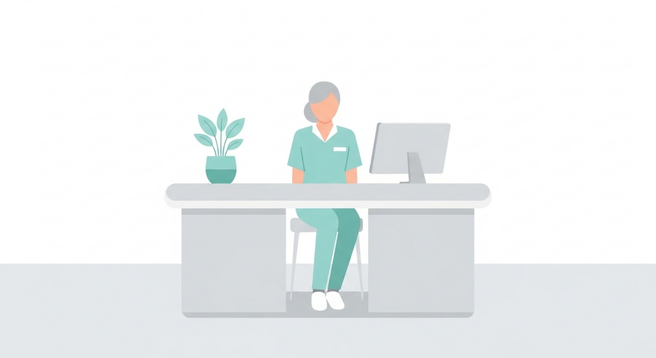 Seorang jururawat sedang melayani pesakit di kaunter pendaftaran Klinik Kesihatan.