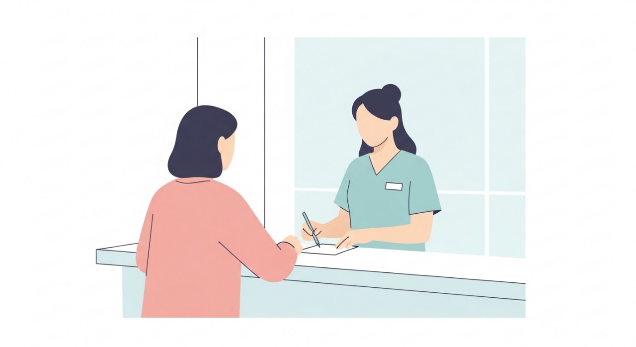 Masa Operasi Klinik Kesihatan Bentong Terkini 2026 1 Seorang jururawat sedang melayan pesakit di kaunter pendaftaran klinik.