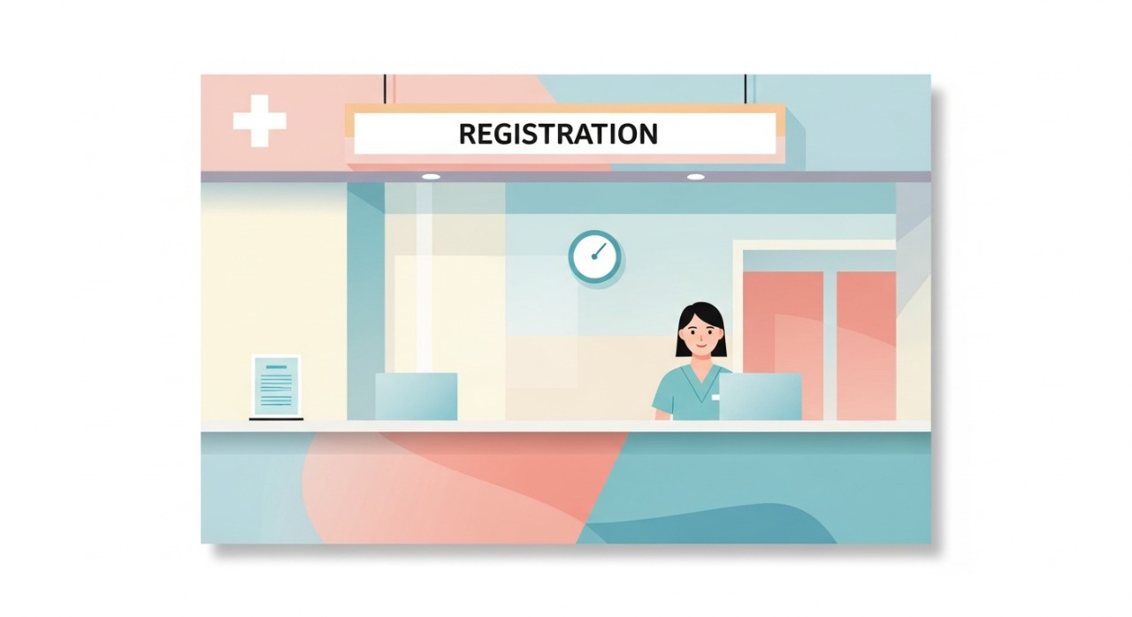 Kaunter pendaftaran dan pertanyaan untuk pesakit di dalam hospital.