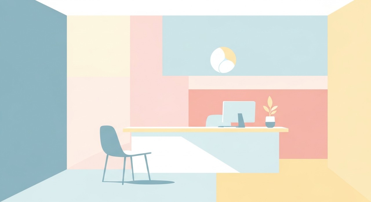 Kawasan kaunter penerimaan yang bersih di dalam klinik.