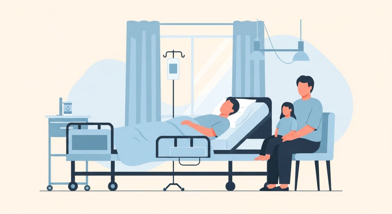 Masa Melawat Taiping Medical Centre 2026: Jadual Rasmi 1 Seorang ahli keluarga duduk di sisi katil pesakit di dalam wad hospital yang tenang