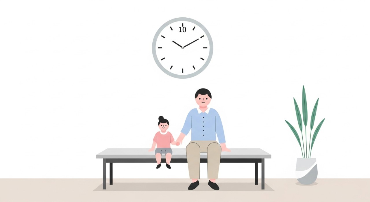 Panduan Masa Melawat East Coast Specialist Hospital 2026 1 Sekumpulan ahli keluarga sedang duduk menunggu di ruang legar hospital yang sunyi.