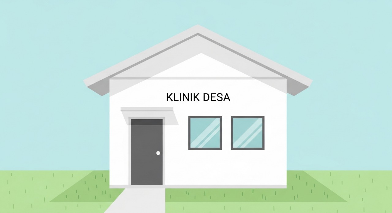 Pandangan luar bangunan Klinik Desa Pagalungan yang bersih, moden, dan tersusun rapi di bawah cahaya matahari yang lembut.
