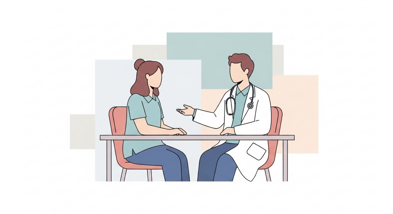 Masa Operasi Klinik Pakar Jantung Cardiac Cycle 2026 2 Seorang pakar jantung sedang berbincang dengan pesakit di bilik konsultasi yang moden.