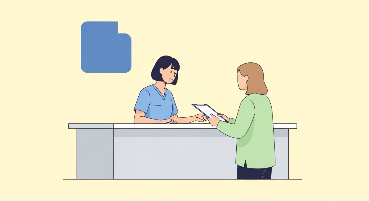 Masa Operasi Klinik Kesihatan Trong 2026 & Jadual Terperinci 2 Seorang jururawat sedang melayan pendaftaran pesakit di kaunter.