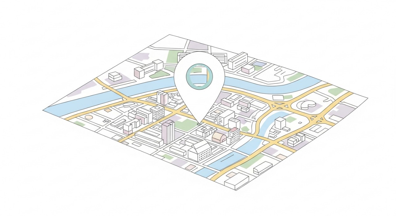 Ikon penunjuk lokasi (pin) pada peta yang menunjukkan kedudukan Klinik Mediviron.