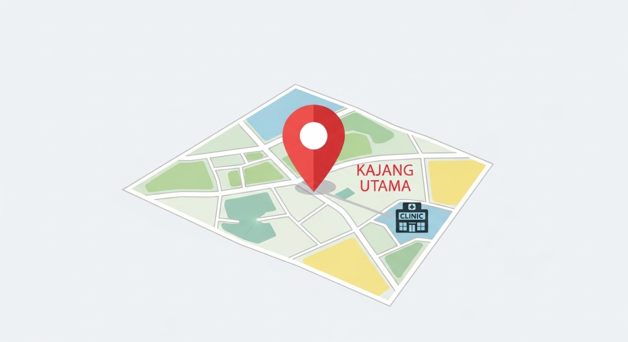 Peta ringkas berwarna pastel yang menunjukkan penanda lokasi (pin) di kawasan Kajang Utama.