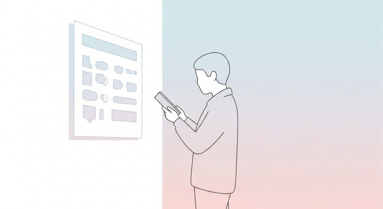 Seseorang sedang berdiri melihat papan tanda jadual waktu operasi yang dipasang pada dinding klinik.