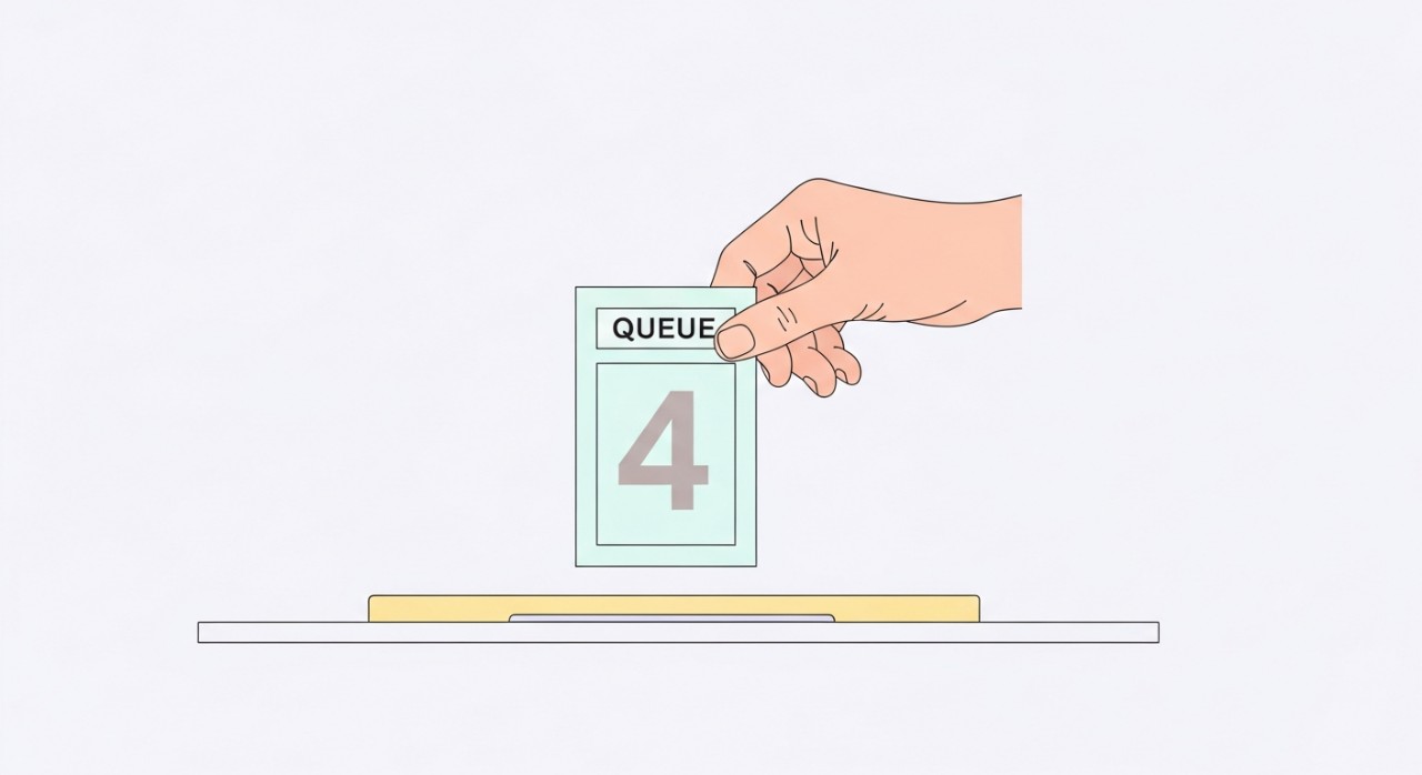 Masa Operasi Klinik Kesihatan Manek Urai Terkini 2026 2 Tangan memegang nombor giliran di kaunter pendaftaran klinik.