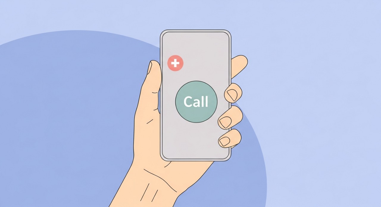 Ikon telefon bimbit dan nombor untuk menghubungi kakitangan klinik.