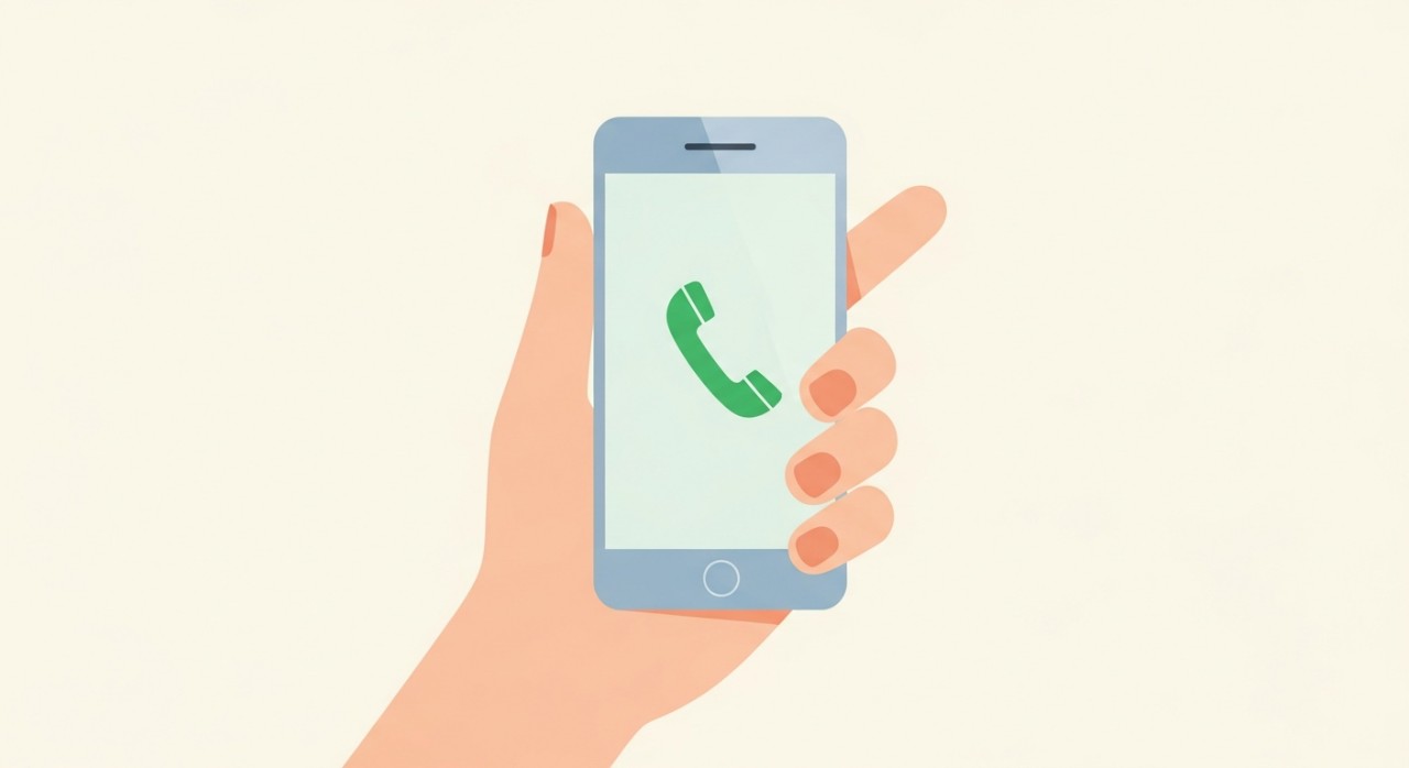 Tangan memegang telefon bimbit untuk menghubungi kaunter klinik kesihatan.