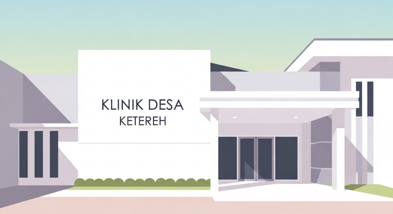 Bangunan utama Klinik Desa Ketereh dengan landskap minimalis di sekelilingnya