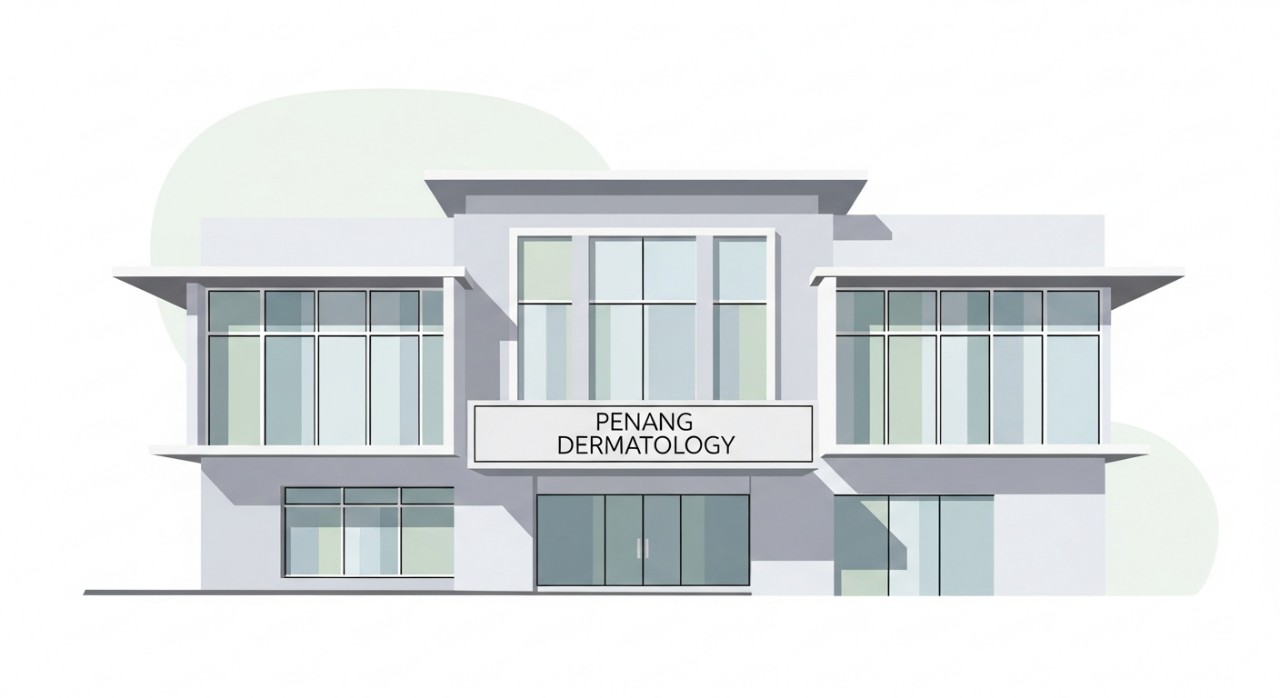 Masa Operasi Klinik Pakar Kulit Ko Penang 2026 1 Pemandangan fasad bangunan klinik pakar kulit yang moden dengan reka bentuk minimalis.