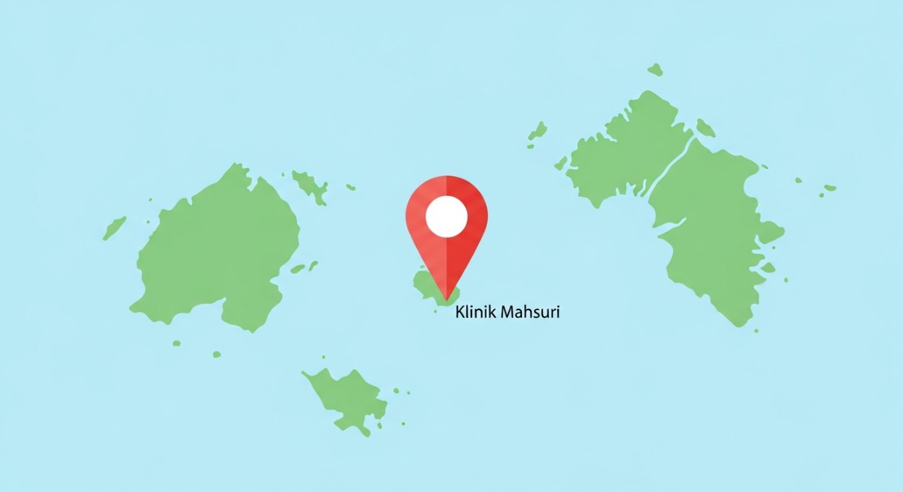 Peta ringkas menunjukkan lokasi tepat Klinik Mahsuri di Pulau Langkawi.