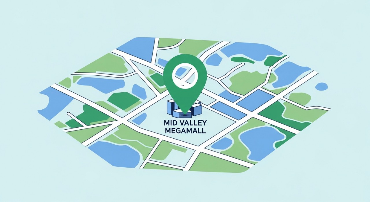 Masa Operasi Klinik Pakar Mata ISEC Mid Valley 2026 1 Ikon pin lokasi ringkas diletakkan di atas peta bangunan pusat membeli-belah.