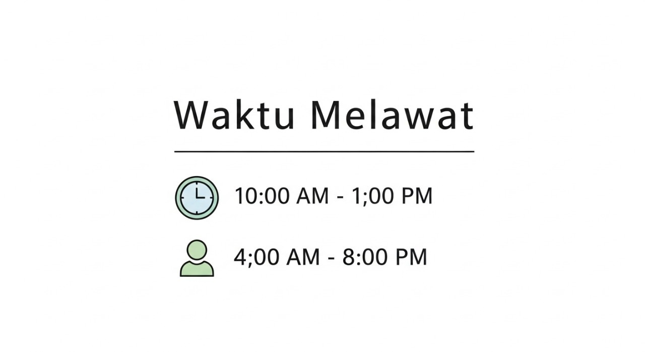 Masa Operasi Hospital Kulai Terkini 2026: Jadual Klinik dan Kecemasan 1 Papan maklumat ringkas menunjukkan waktu melawat pesakit di hospital.
