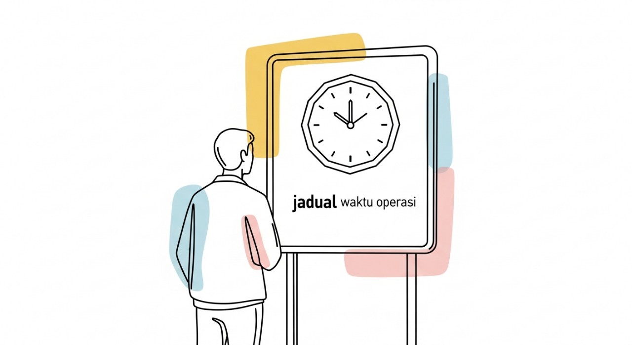 Seseorang sedang melihat papan tanda yang memaparkan jadual waktu operasi klinik.