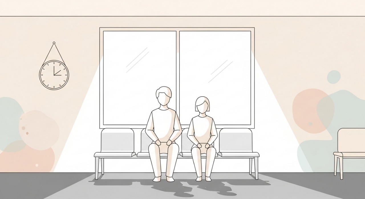 Pesakit duduk di ruang menunggu yang bersih sebelum mendapat rawatan.