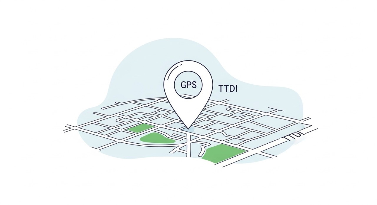 Simbol pin lokasi menunjukkan tempat Klinik Dr Ko di kawasan TTDI.