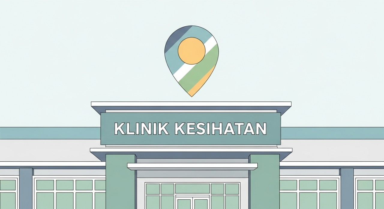 Pintu masuk utama bangunan Klinik Kesihatan dengan papan tanda yang jelas.